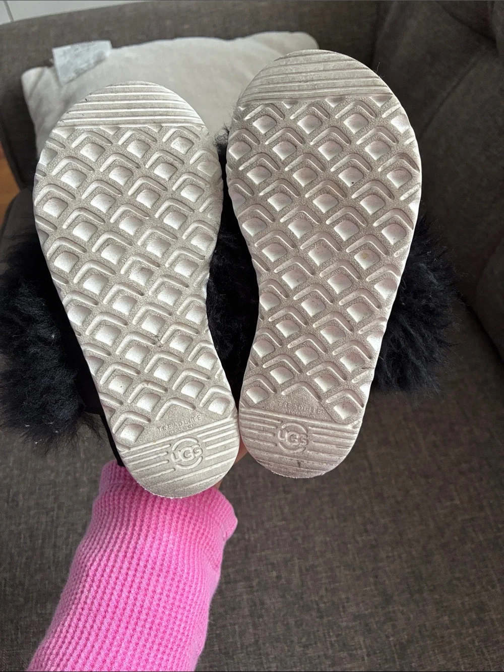 UGG Kids Black Fluffy Slingback Sandals